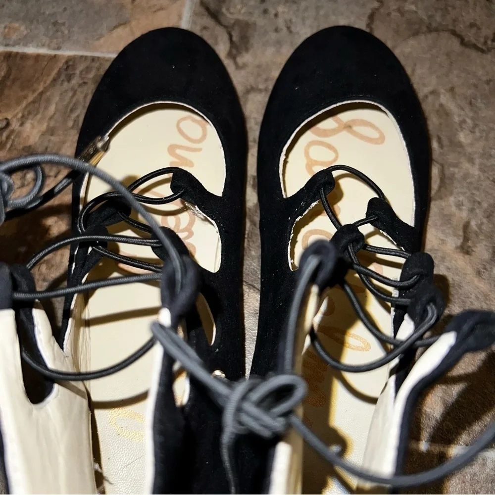 Sam Edelman Felicia Stella Embroidered Floral Black Lace Up Flats Size 5